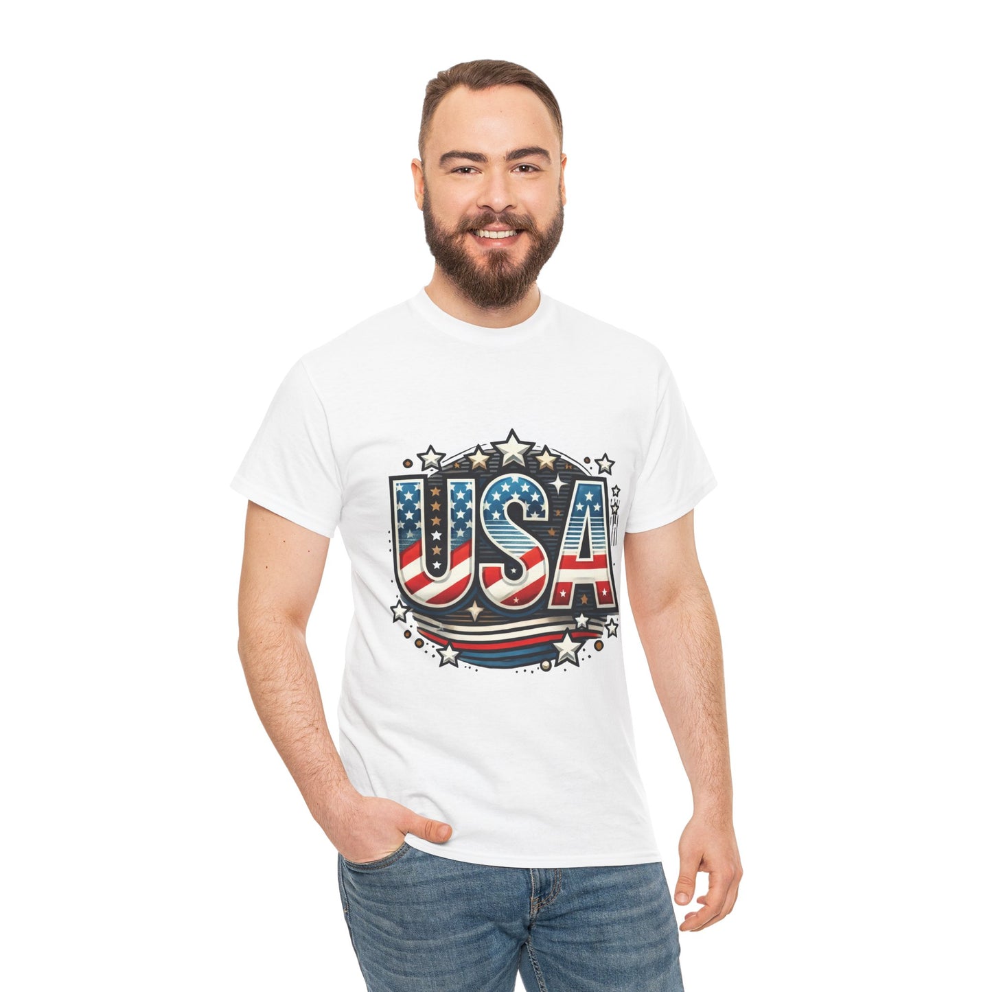 Patriotic USA T-Shirt, Unisex Heavy Cotton Tee for Independence Day, Memorial Day, 4th of July, Casual Wear, Gifts