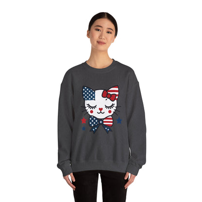 Cute Cat American Flag Sweatshirt, Women's Crewneck, Perfect for 4th of July, Women's Casual Wear, Cat Lovers Gifts