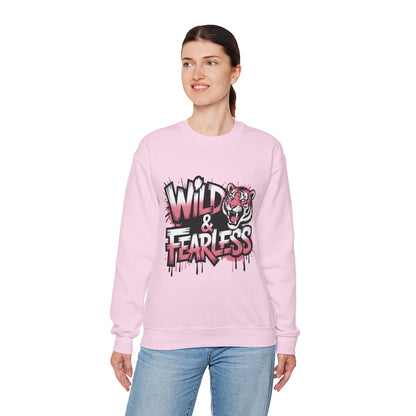 Women's Sweatshirt Wild & Fearless, Tiger Graffiti Graphic Pullover, Bold Urban Streetwear Top
