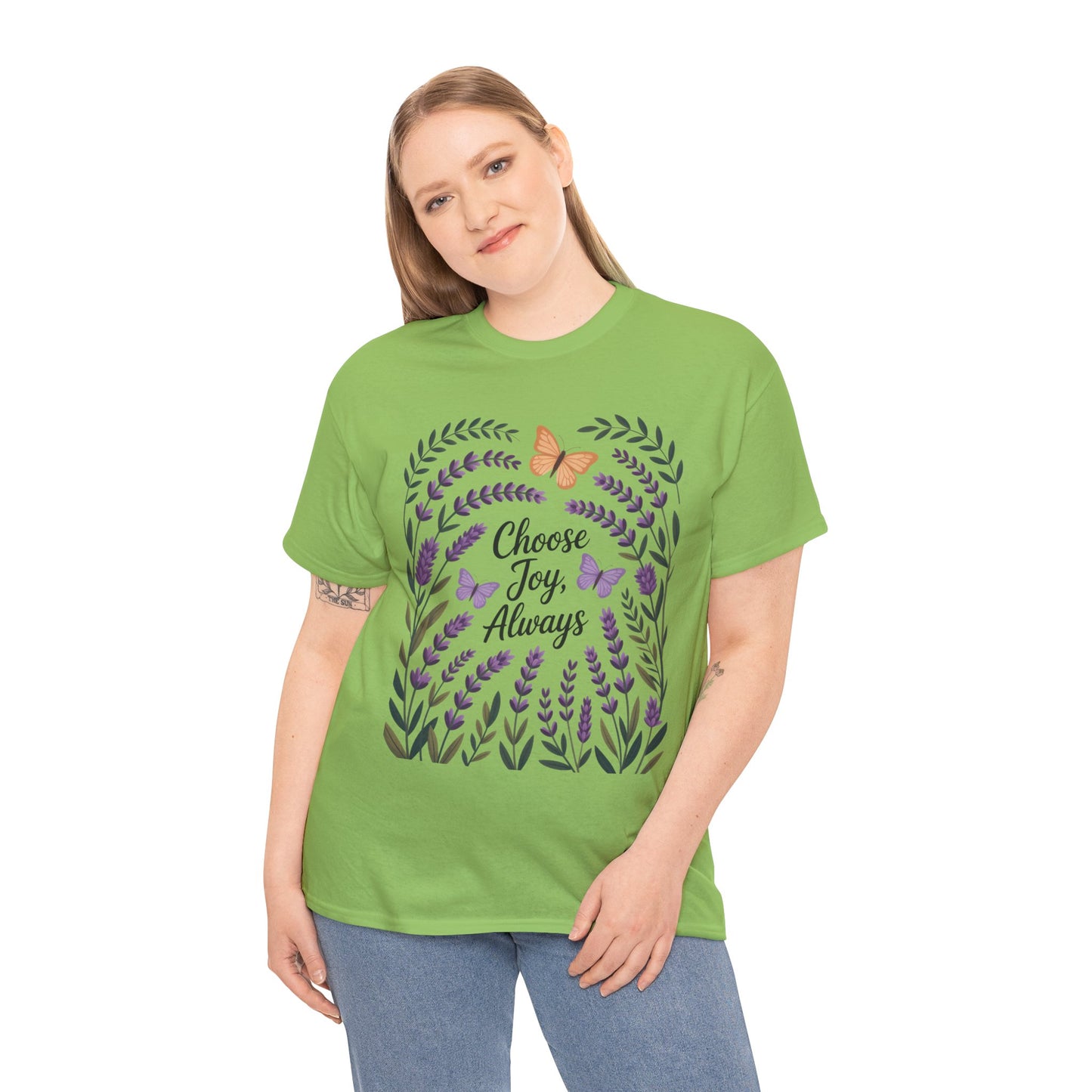 Choose Joy Always Women's Tee, Floral Graphic T-Shirt, Inspirational Gifts, Positive Vibes Apparel, Nature Lover's Gift, Lavender Printed
