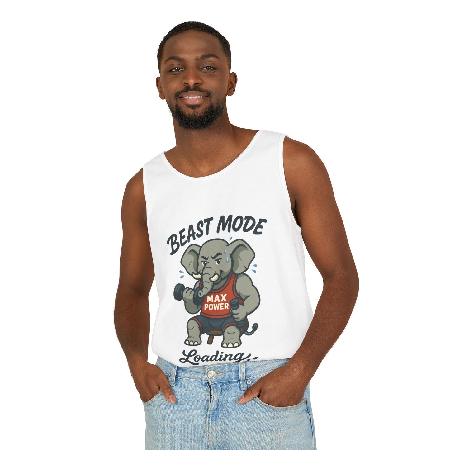 Beast Mode Elephant Gym Tank Top, Funny Workout Muscle Tank, Max Power Fitness Tank, Beast Mode Loading Mens Gym Top, Fitness Apparel