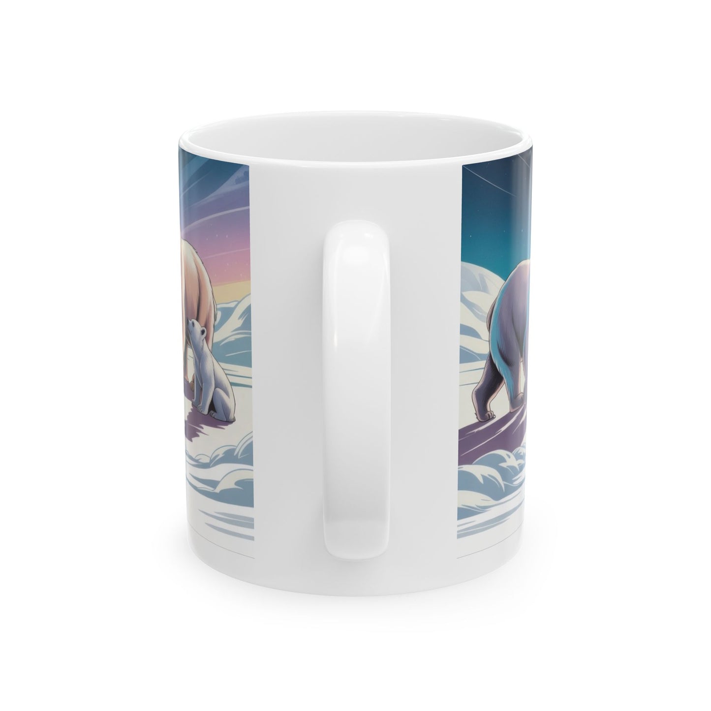 Northern Serenity Polar Bear Mug, Arctic Aurora Coffee Cup, Winter Wildlife Gift, Cute Animal Nature Lover Mug, Holiday Present