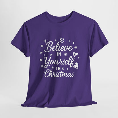 Women's Believe in the Magic Christmas Shirt, Santa Hat Holiday Tee for Women