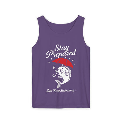 Stay Prepared Fish Womens Tank Top - Funny Just Keep Swimming Sleeveless Shirt - Cute Nautical Summer Top, Beachwear, Pool Party Must-Have