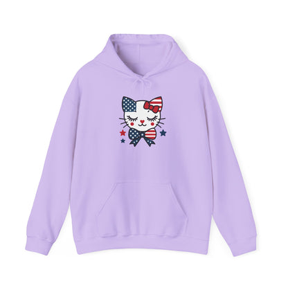 Cute Cat Patriot Women's Hoodie, Women's Heavy Blend Sweatshirt, Gift for Cat Lovers, 4th of July Apparel, Perfect for Independence Day