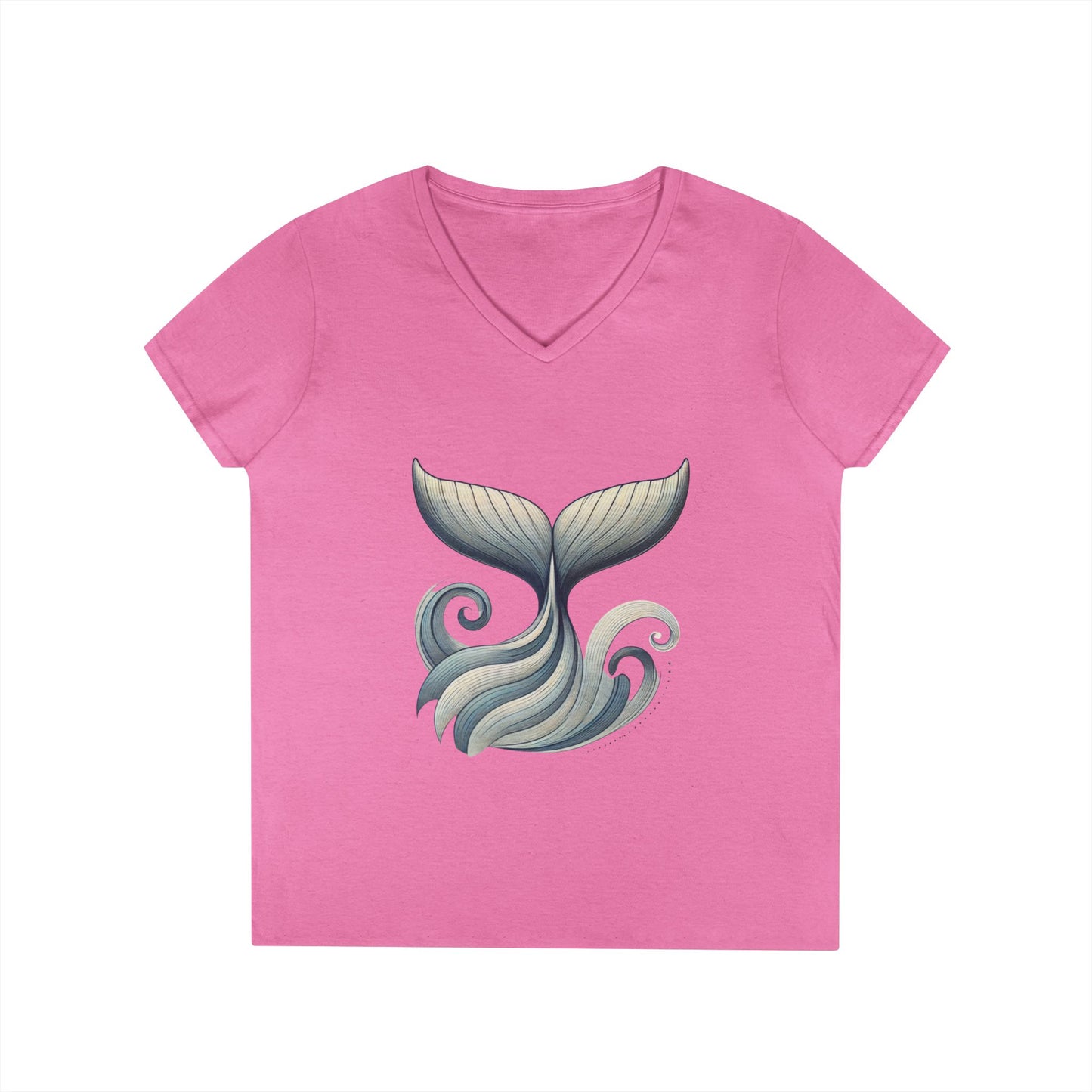 Whale Tail Ocean Wave Graphic V-Neck T-Shirt, Unisex Heavy Cotton Shirt for Sea Lovers, Ocean Lover Shirt, Summer Fashion Tee Gift