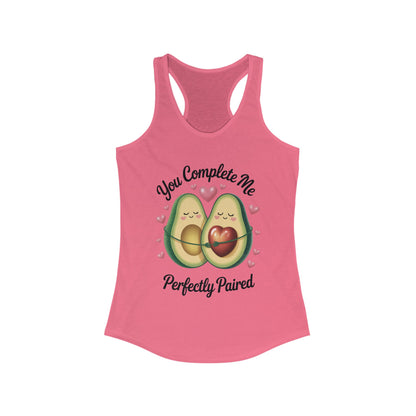 Cute Avocado Love Racerback Tank, Funny Summer Shirt, Perfect Gift for Her, Valentines Day Outfit, Trendy Casual Top, Fun and Flirty