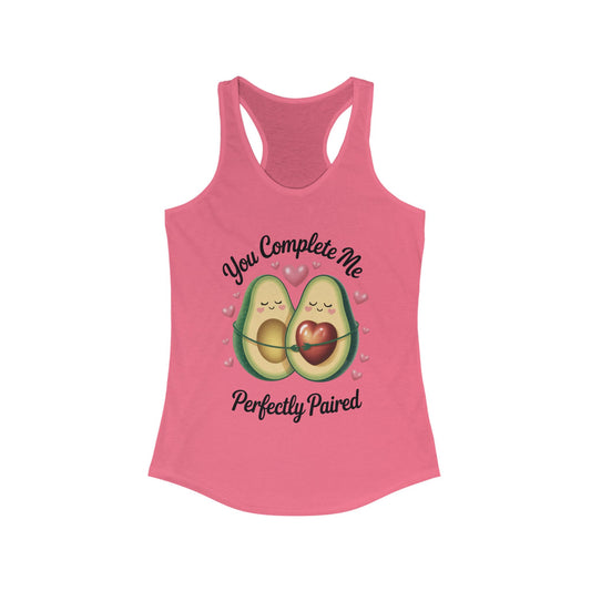 Cute Avocado Love Racerback Tank, Funny Summer Shirt, Perfect Gift for Her, Valentines Day Outfit, Trendy Casual Top, Fun and Flirty
