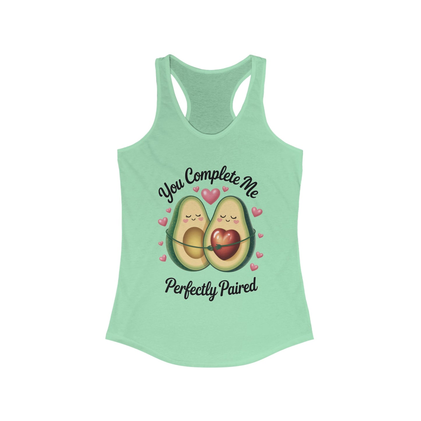 Cute Avocado Love Racerback Tank, Funny Summer Shirt, Perfect Gift for Her, Valentines Day Outfit, Trendy Casual Top, Fun and Flirty