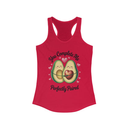 Cute Avocado Love Racerback Tank, Funny Summer Shirt, Perfect Gift for Her, Valentines Day Outfit, Trendy Casual Top, Fun and Flirty