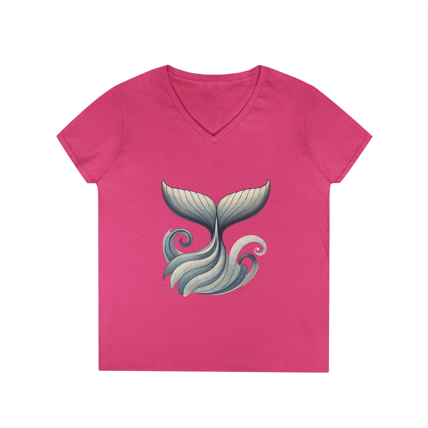 Whale Tail Ocean Wave Graphic V-Neck T-Shirt, Unisex Heavy Cotton Shirt for Sea Lovers, Ocean Lover Shirt, Summer Fashion Tee Gift
