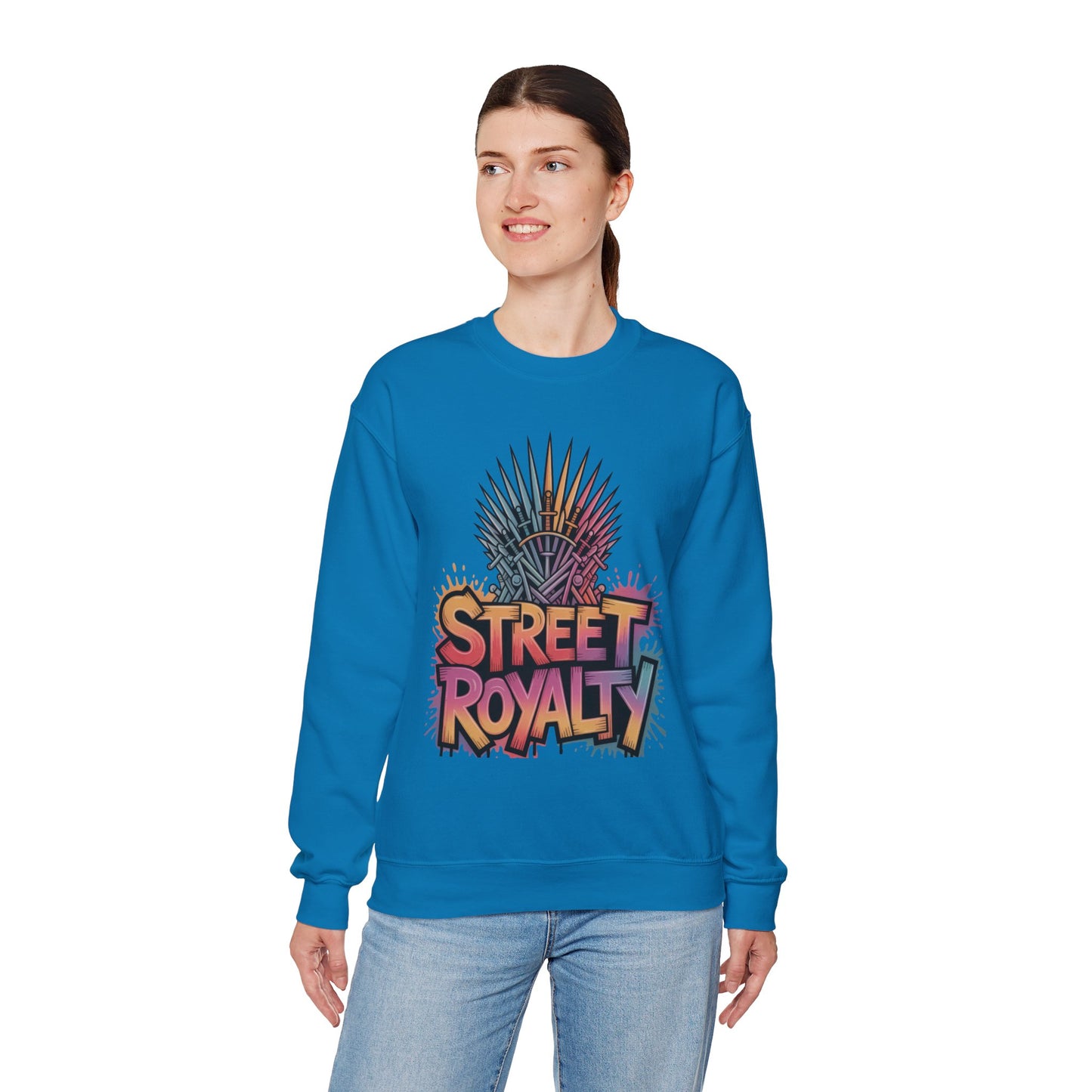 Street Royalty Women's Crewneck Sweatshirt, Graffiti Crown Graphic Pullover, Urban Streetwear Top