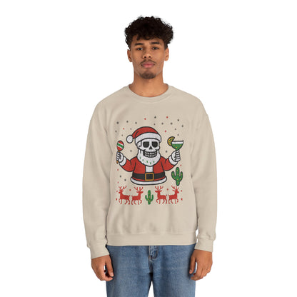 Skeleton Santa Ugly Christmas Sweatshirt for Men, Funny Margarita Holiday Jumper