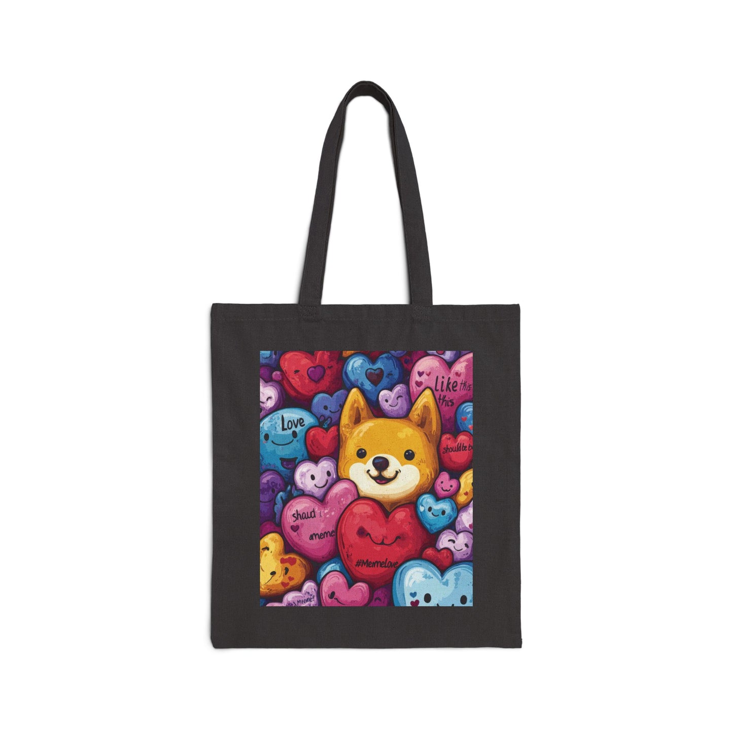 Cute Shiba Inu Heart Tote Bag, Kawaii Dog Meme Canvas Bag, Colorful Cartoon Love Shopper Gift for Dog Lovers & Valentine's Day
