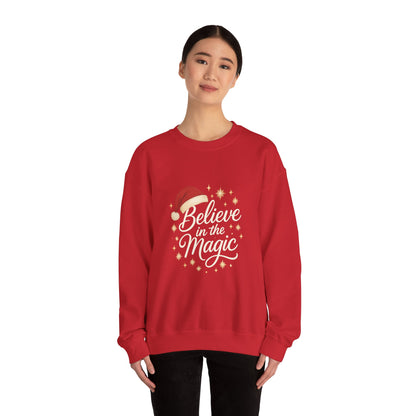 Believe in the Magic Women's Christmas Shirt, Santa Hat Holiday Cozy Sweatshirt, Women's Heavy Blend™ Crewneck Sweatshirt