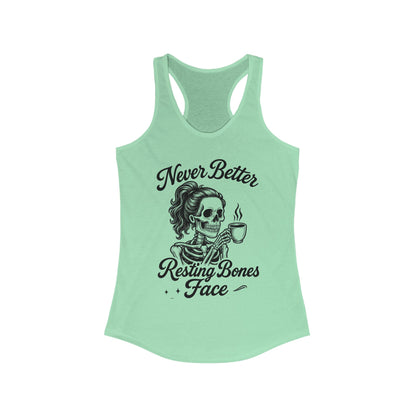 Skull Coffee Tank Top, Women's Racerback, Summer Workout Wear, Halloween Gift, Casual Graphic Tee, Self-Care Fashion