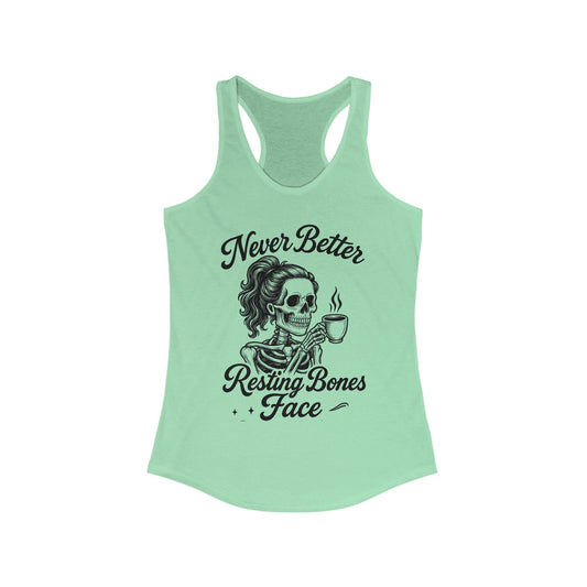 Skull Coffee Tank Top, Women's Racerback, Summer Workout Wear, Halloween Gift, Casual Graphic Tee, Self-Care Fashion