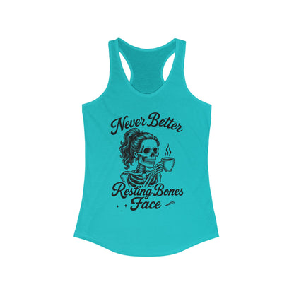 Skull Coffee Tank Top, Women's Racerback, Summer Workout Wear, Halloween Gift, Casual Graphic Tee, Self-Care Fashion
