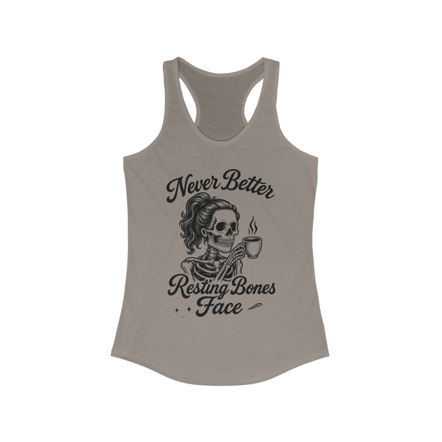 Skull Coffee Tank Top, Women's Racerback, Summer Workout Wear, Halloween Gift, Casual Graphic Tee, Self-Care Fashion