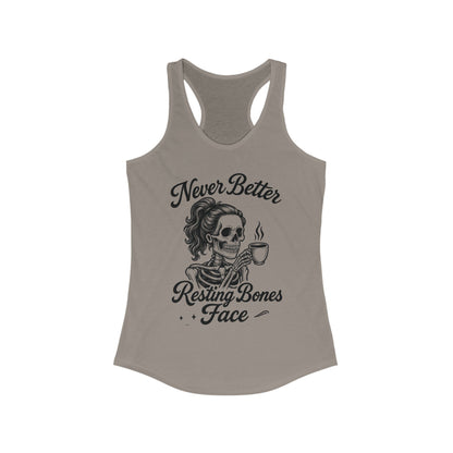 Skull Coffee Tank Top, Women's Racerback, Summer Workout Wear, Halloween Gift, Casual Graphic Tee, Self-Care Fashion