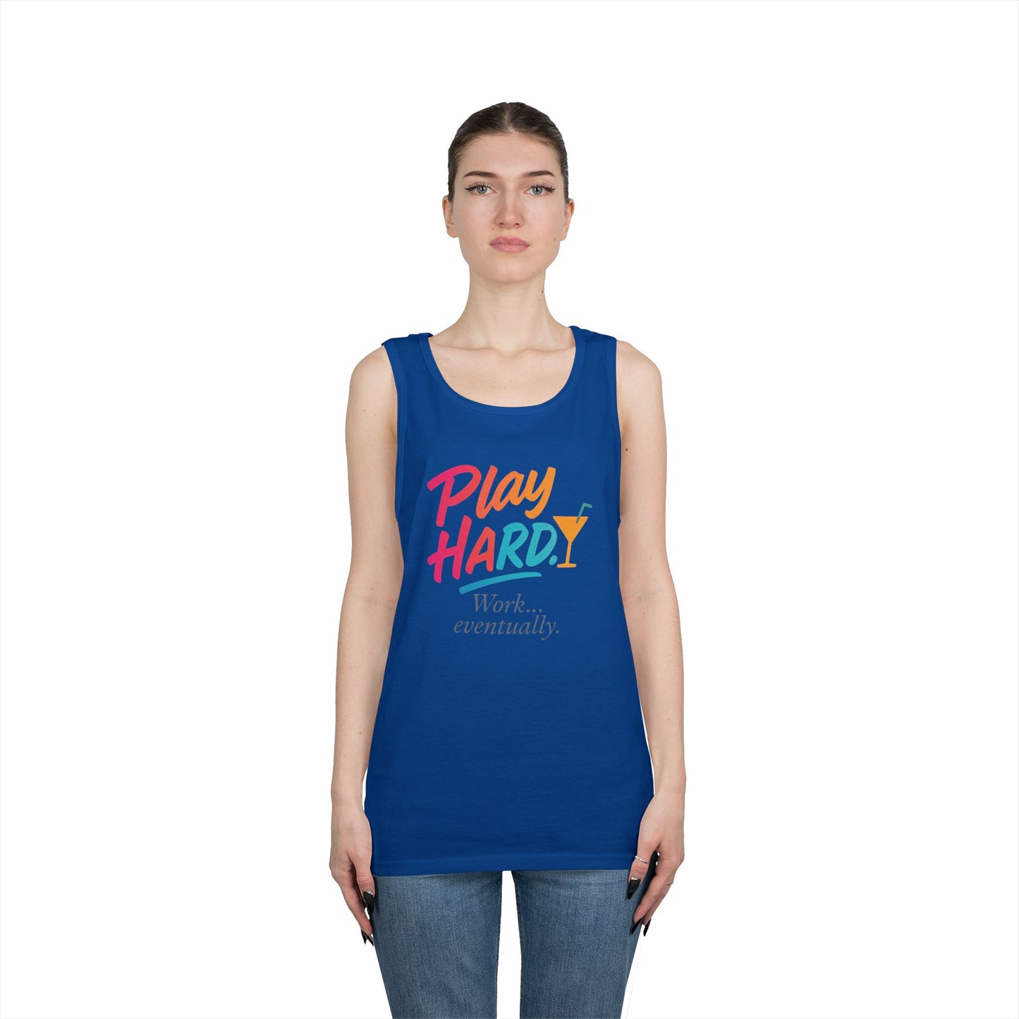 Play Hard, Work Eventually Tank Top, Womens Cotton Tank, Summer Apparel, Casual Wear, Gift for Him/Her, Beach Ready