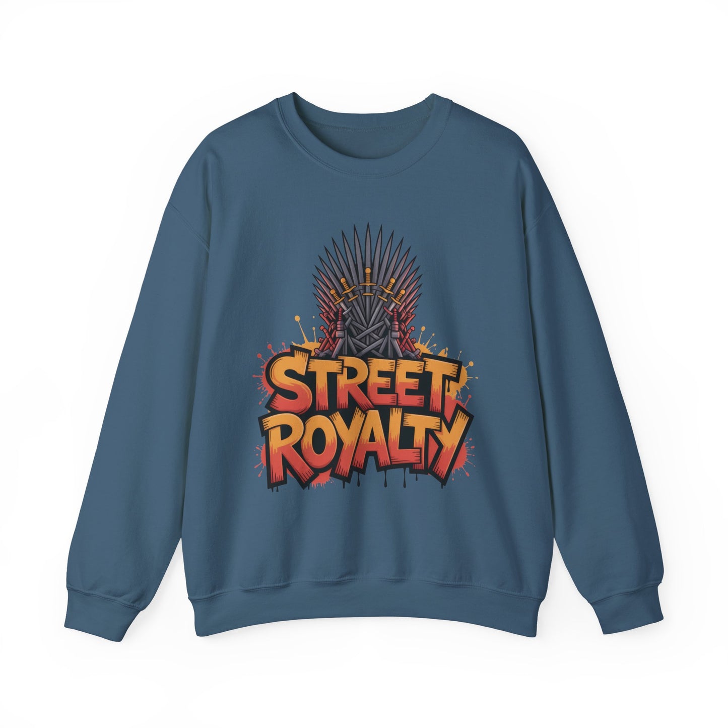 Street Royalty Men's Crewneck Sweatshirt, Graffiti Crown Graphic Pullover, Urban Streetwear Top for Men