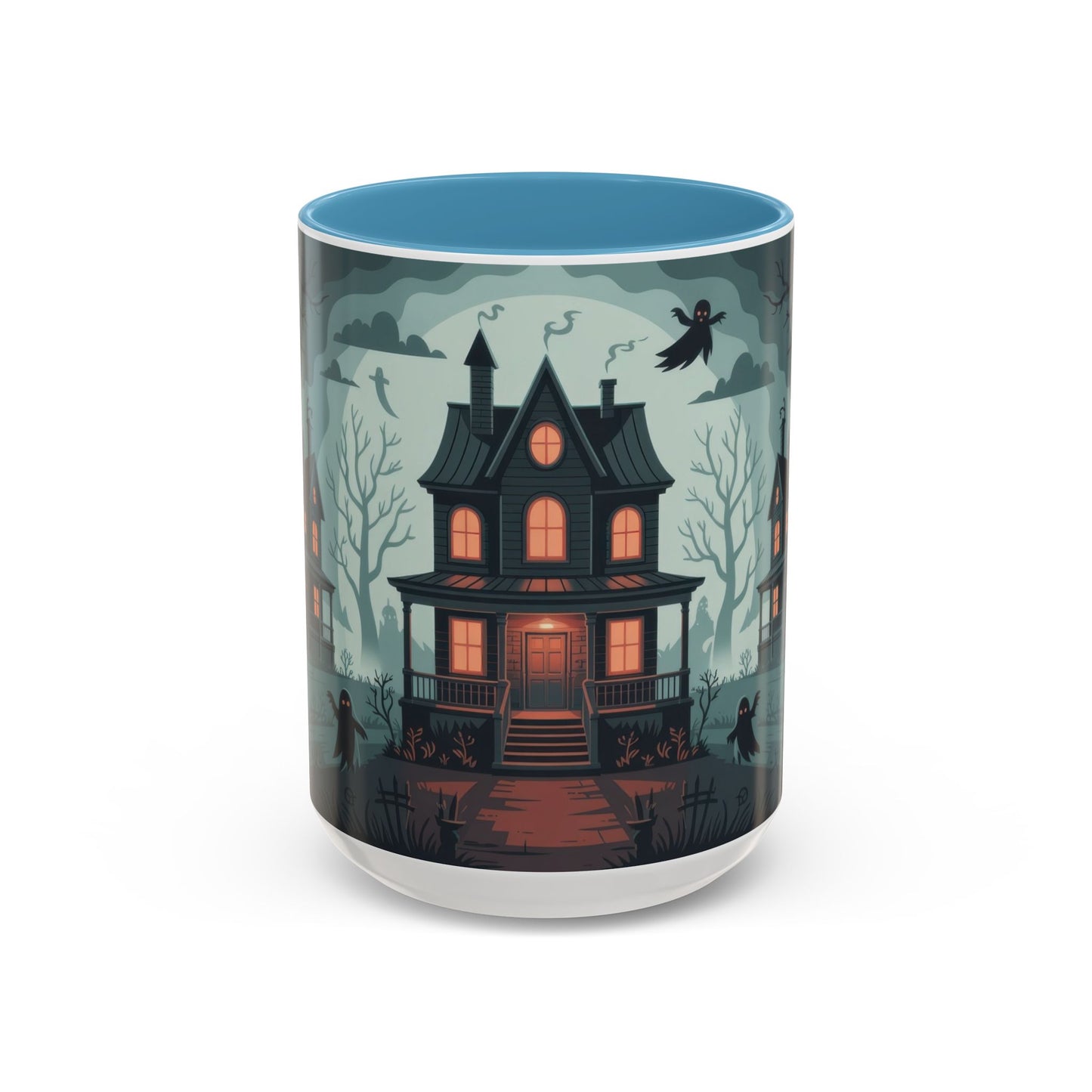 Haunted Mansion Mug, Ghostly Gothic Forest Coffee Cup, Spooky Haunted House Halloween Gift for Horror Lovers, Accent Coffee Mug (11, 15oz)