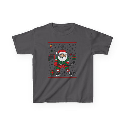 Hockey Santa Youth Christmas T-Shirt, Funny Holiday Sports Tee for Boys
