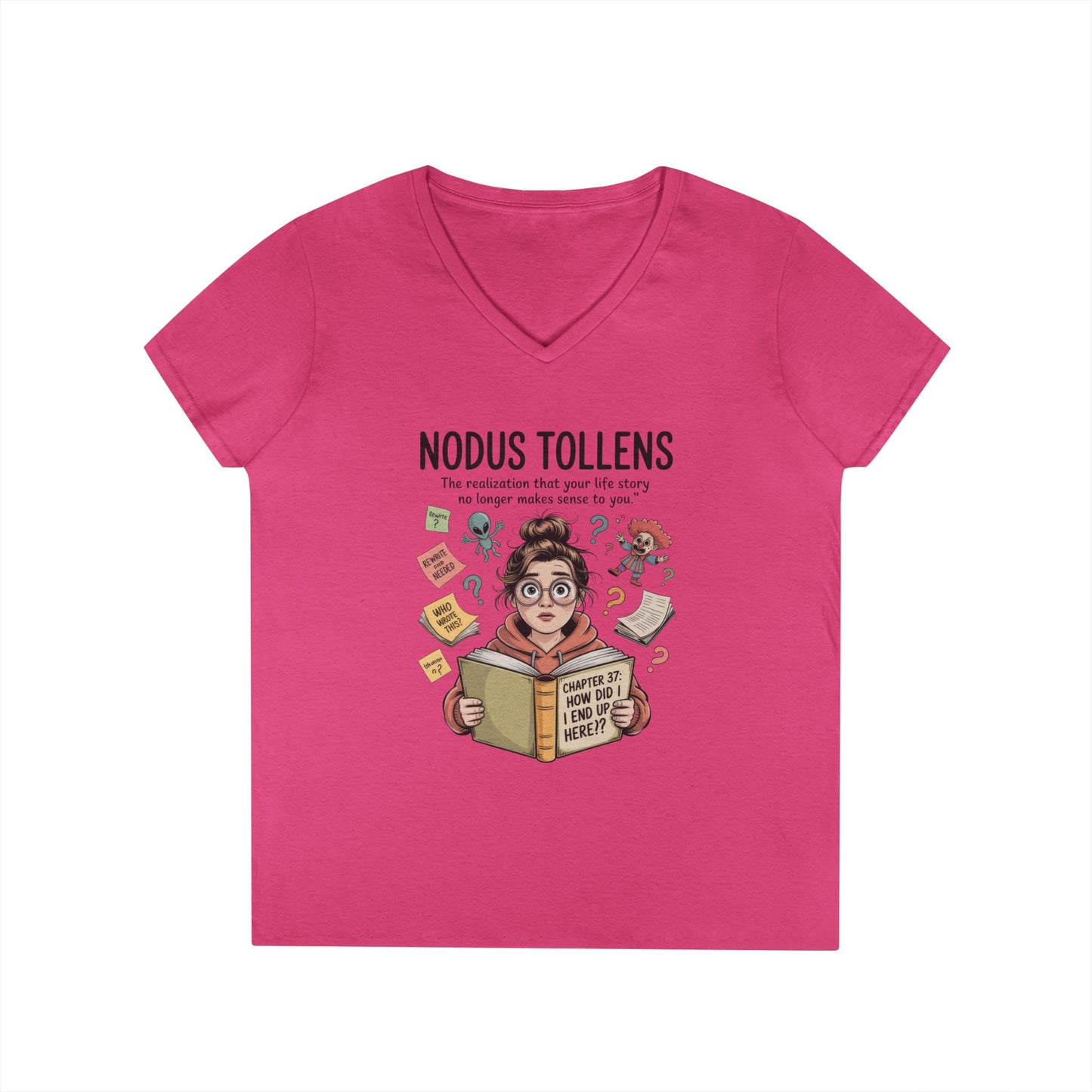Nodus Tollens V-Neck T-Shirt, Women's Heavy Cotton Shirt, Latin Words, Moods & Modes, Self-Awareness, Quirky Humor Shirt