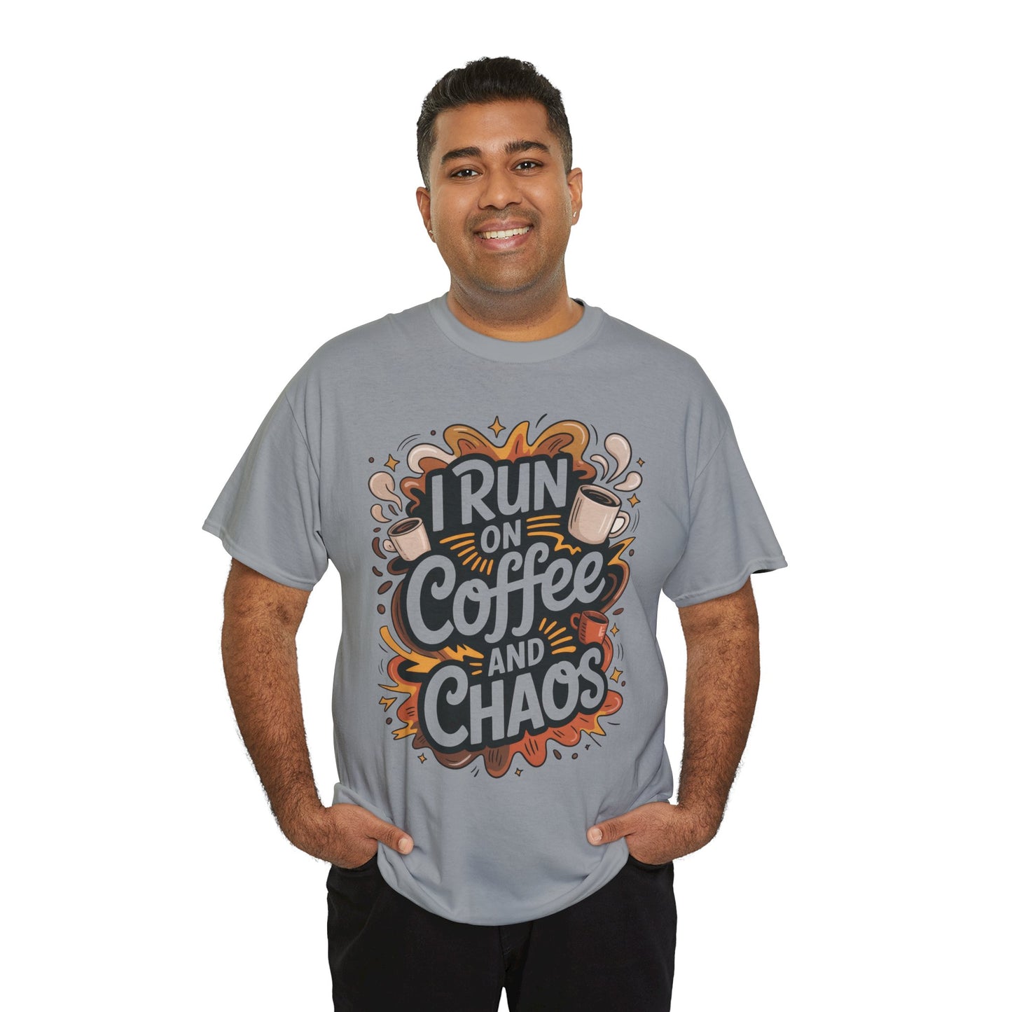 Funny Mens Coffee T-Shirt, I Run on Coffee and Chaos, Caffeinated Chaos Tee for Him, Perfect for Coffee Lovers, , Humor Tee