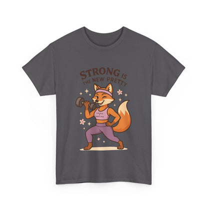 Strong is the New Pretty Tee, Inspirational T-Shirt, Fitness Apparel, Gift for Her, Motivational Top, Cute Fox Design, Womens Gym T-Shirt