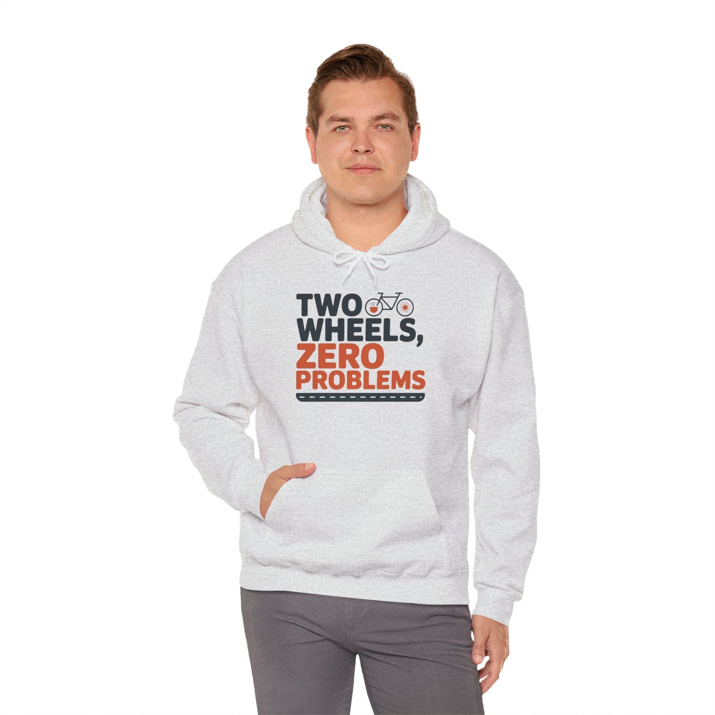 Men's Heavy Blend™ Hooded Sweatshirt, Two Wheels Zero Problems Mens Funny Cycling Hoodie, Cyclist Gift