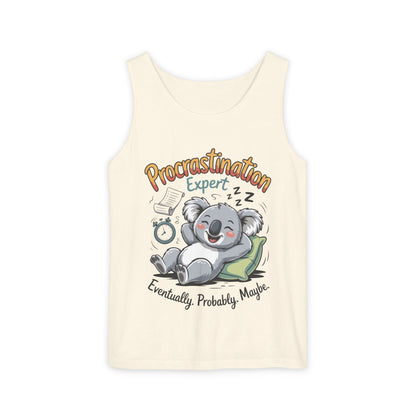 Procrastination Expert Womens Tank Top, Funny Gift for Lazy Days, Relaxed Fit Tee, Casual Summer Wear, Koala Graphic Top, Motivational Apparel