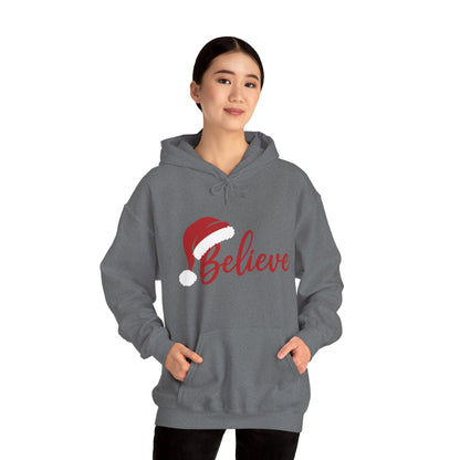 Believe Christmas Women's Hoodie, Minimal Santa Hat Holiday Sweatshirt for Women