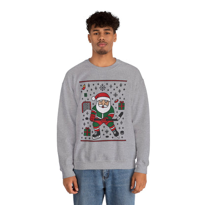 Hockey Santa Men's Christmas Sweatshirt, Funny Sports Holiday Jumper