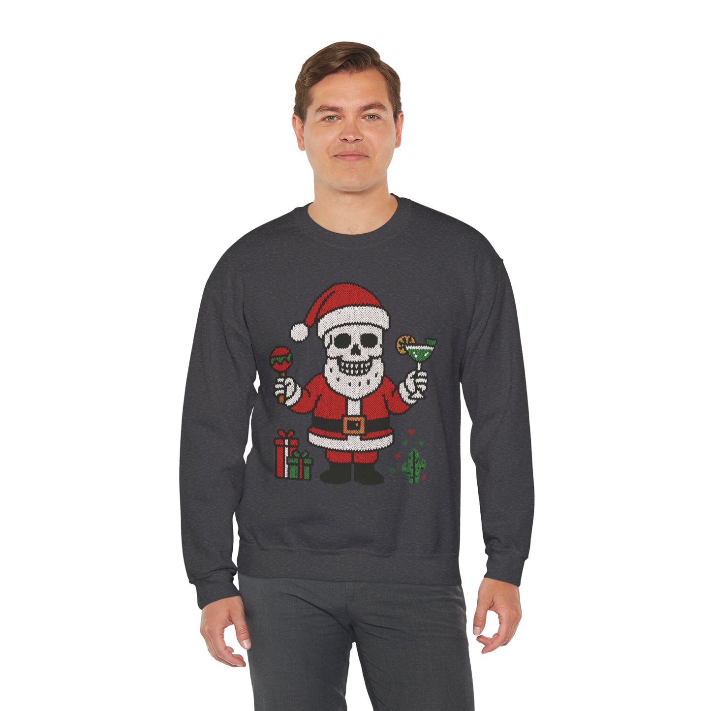 Funny Santa Skull Christmas Men's Sweatshirt, Holiday Margarita Pullover