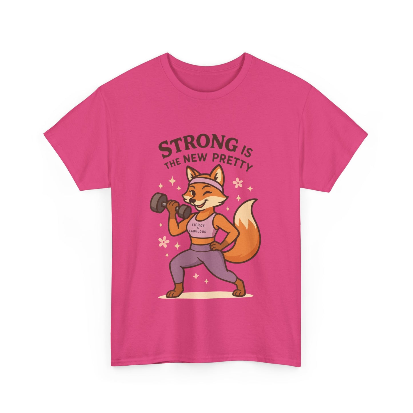 Strong is the New Pretty Tee, Inspirational T-Shirt, Fitness Apparel, Gift for Her, Motivational Top, Cute Fox Design, Womens Gym T-Shirt