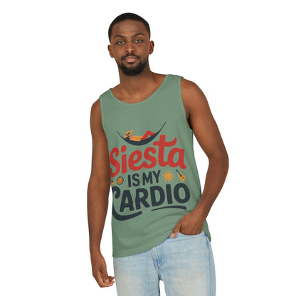 Mens Garment-Dyed Tank Top, Siesta Is My Cardio Funny Mens Tank Top Spain Humor