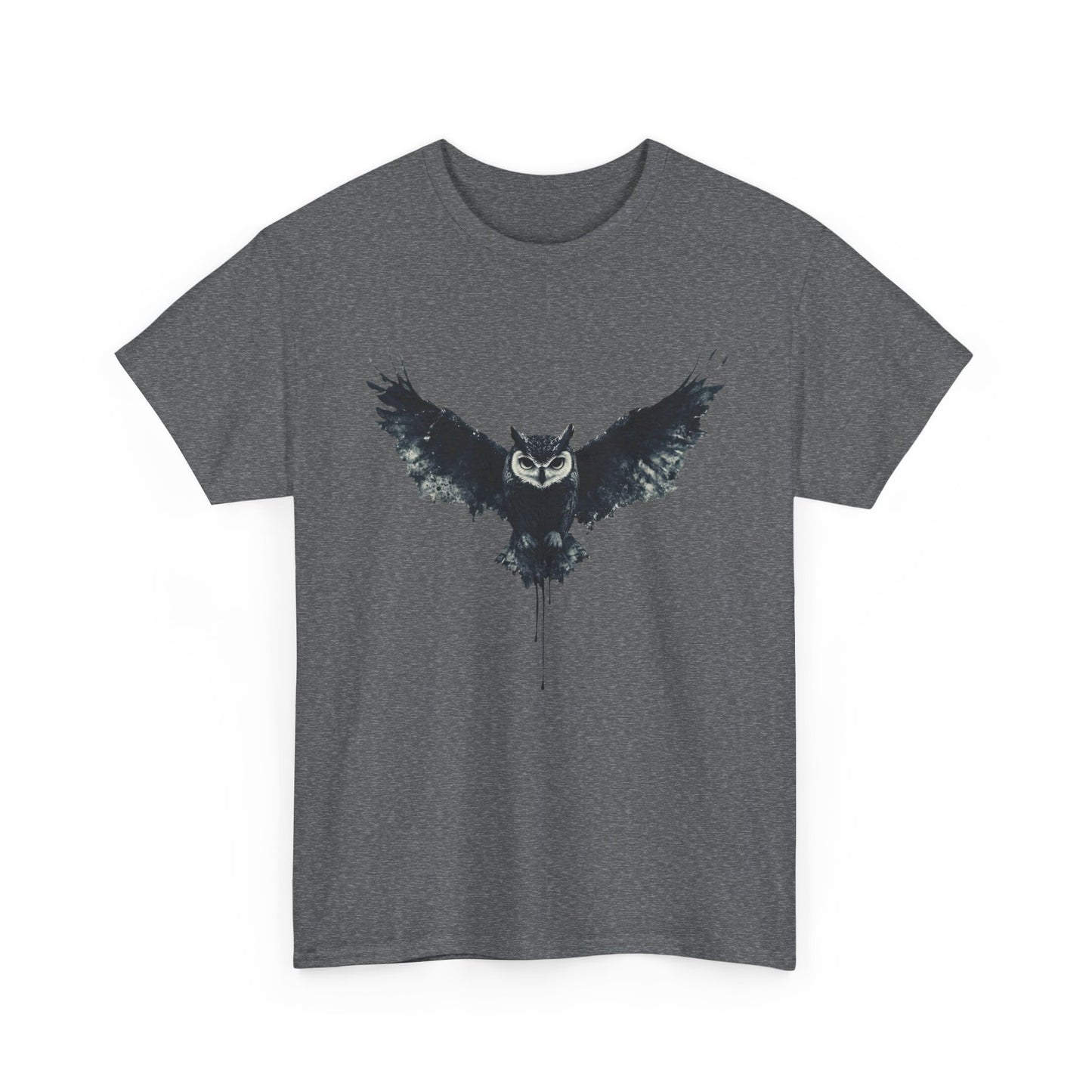 Cool Owl Graphic Unisex Heavy Cotton Tee, Flying Owl Ink Art T-Shirt, Nature Lover Gift, Animal Print Tee, Gothic Bird Graphic Tee
