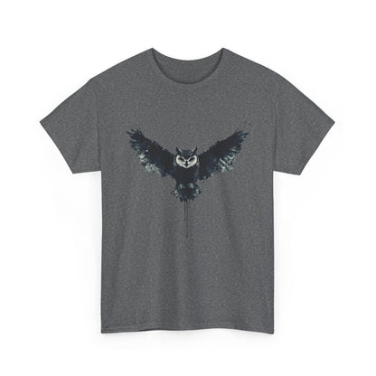 Cool Owl Graphic Unisex Heavy Cotton Tee, Flying Owl Ink Art T-Shirt, Nature Lover Gift, Animal Print Tee, Gothic Bird Graphic Tee