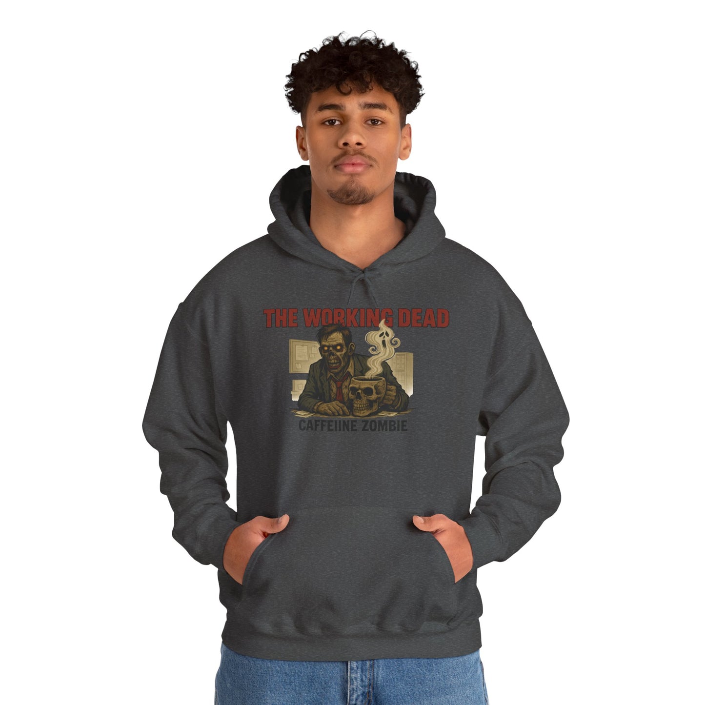 The Working Dead Men's Zombie Hoodie, Funny Office Meeting Sweatshirt, Halloween Zombie Top, Coffee Zombie Hoodie, Halloween Work Top
