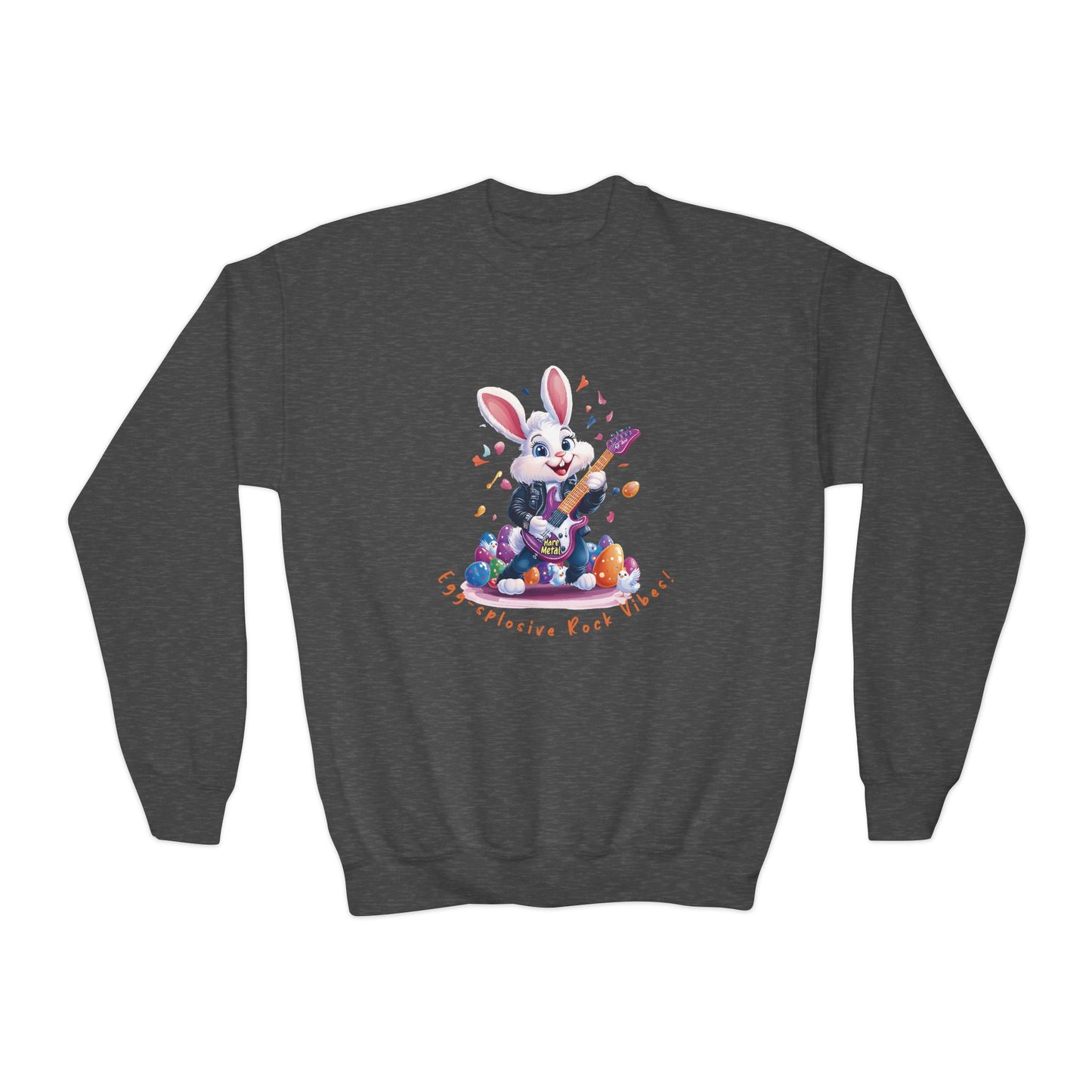 Cool Rocking Bunny Youth Crewneck Sweatshirt, Fun Easter Gift, Kid's Music Apparel, Spring Celebration Style, Cute Animal Sweatshirt