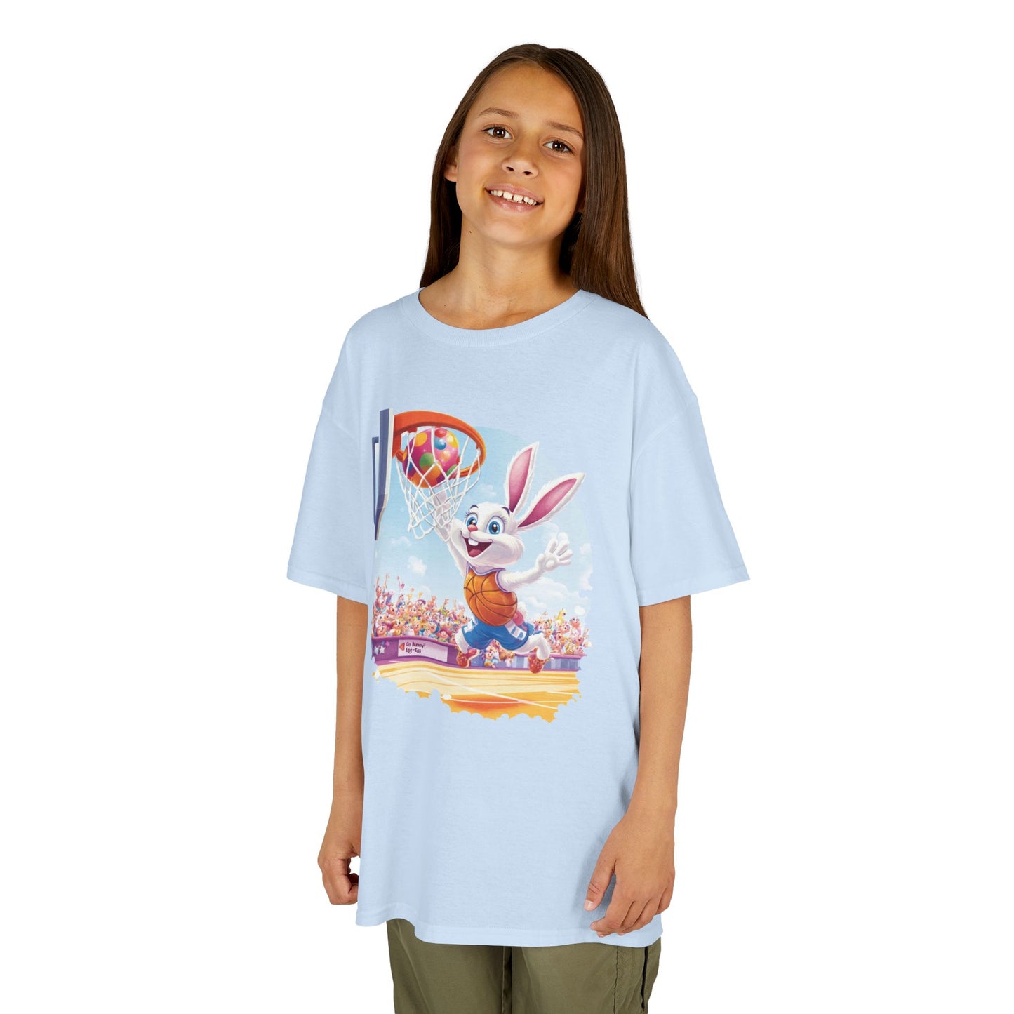 Easter Basketball Bunny Kids T-Shirt - Funny Bunny Dunking Egg Ball, Cute Spring Sports Tee for Kids, Fun Holiday Gift Idea