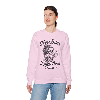 Skull Coffee Lovers Crewneck Sweatshirt, Womens, Perfect for Halloween, Cozy Outfit, Gift for Friends, Relaxing Days, Coffee Enthusiasts
