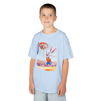 Easter Basketball Bunny Kids T-Shirt - Funny Bunny Dunking Egg Ball, Cute Spring Sports Tee for Kids, Fun Holiday Gift Idea