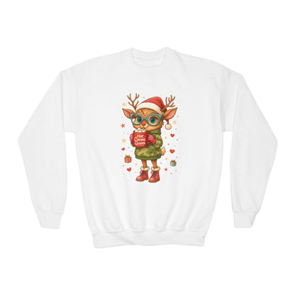 Hot Cocoa Queen Christmas Sweatshirt for Girls, Cute Holiday Reindeer Jumper