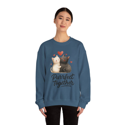 Cute Cat Couple Womens Sweatshirt, Purrfect Together Sweater, Gift for Cat Lovers, Cozy Crewneck for Valentine's Day, Animal Lover Apparel