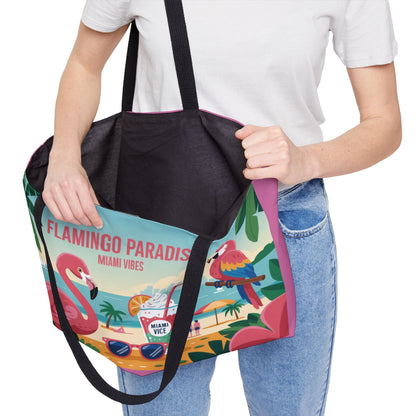 Vibrant Flamingo Paradise Weekender Tote Bag, Beach Bag, Travel Tote, Vacation Accessories, Summer Gift, Tropical Bag
