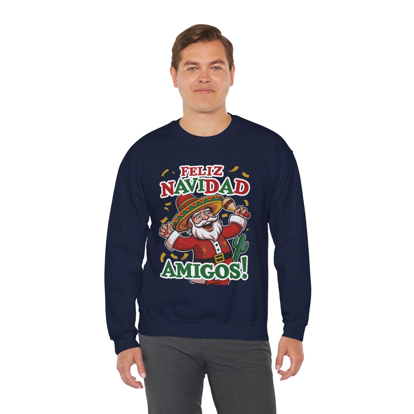 Feliz Navidad Amigos Sweatshirt, Funny Mexican Santa Christmas Jumper, Latin Holiday Fiesta Pullover