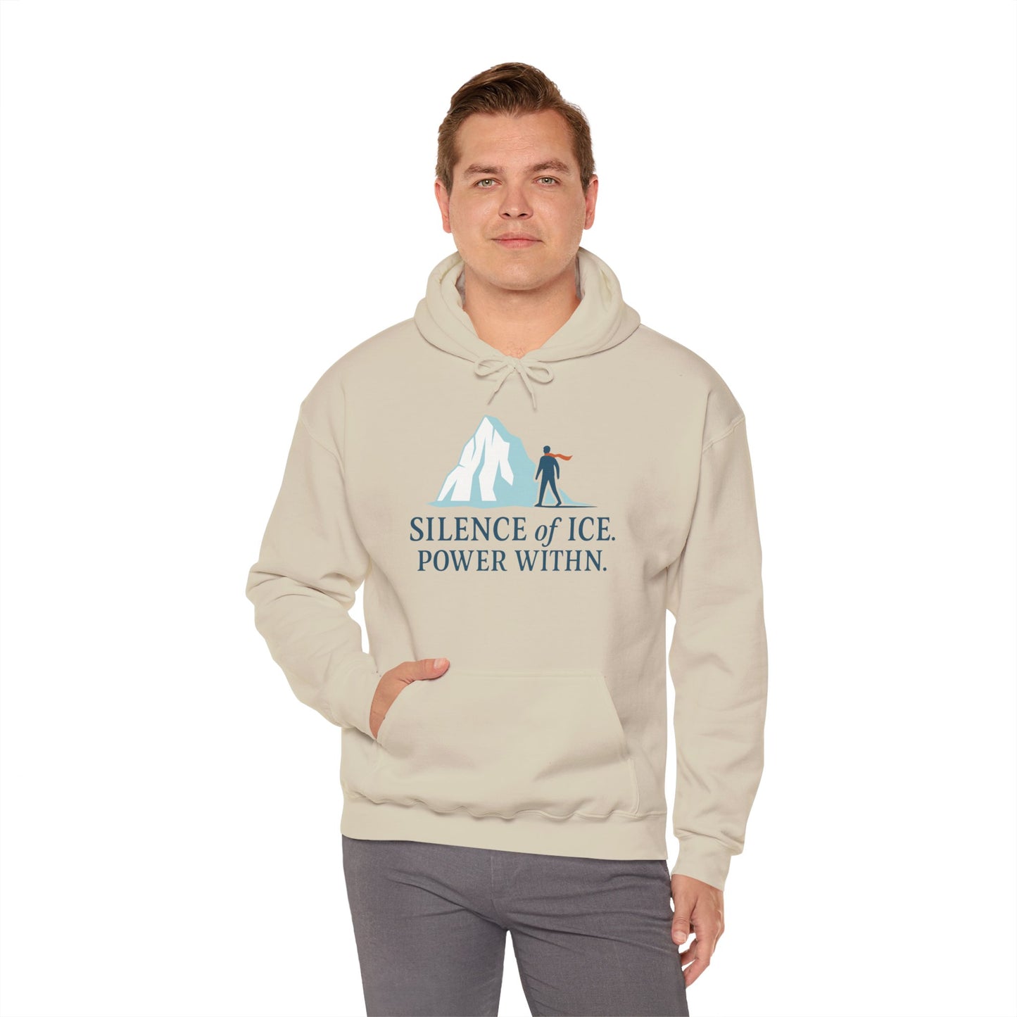 Men's Heavy Blend™ Hooded Sweatshirt, Silence of Ice Power Within Hoodie, Nordic Minimal Iceberg Graphic Streetwear